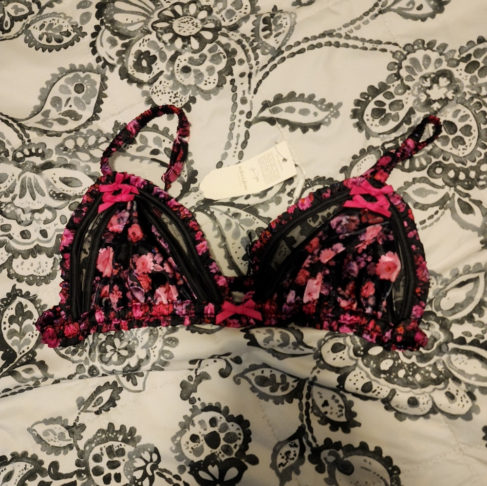 For Love And Lemons Pink and Black Floral Bralette